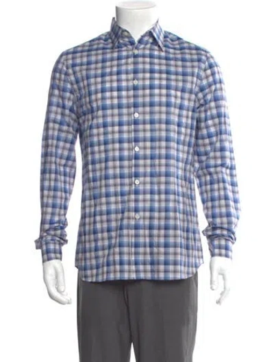 Pre-owned Prada 2016 Plaid Print Shirt In Blue