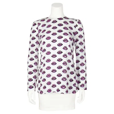 Pre-owned Prada 2016  Spring Summer Col. Lip Print Blouse With Tie In Gray