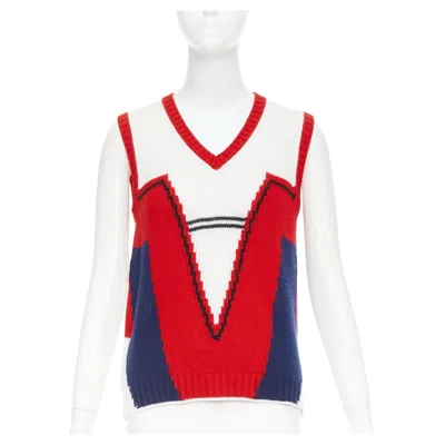 Pre-owned Prada 2016 Runway Cashmere Geometric Colorblocked Intarsia Sweater Vest It38 Xs In Gray