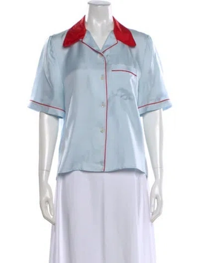 Pre-owned Prada 2016 Short Sleeve Button-up Top In Blue
