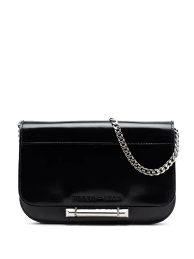 Pre-owned Prada 2016-2026 Spazzolato Leather Sybille Flap Crossbody Bag In Black