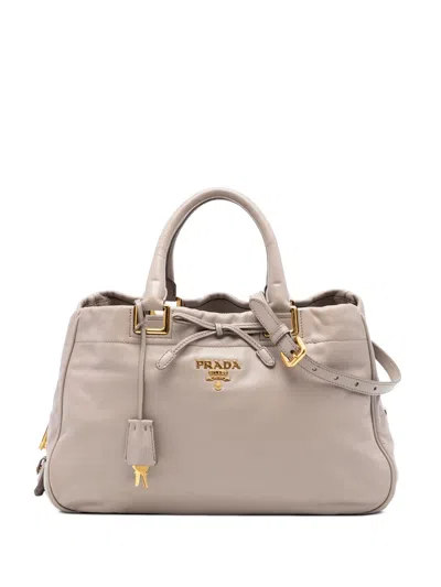 Pre-owned Prada 2016-2026 Vitello Bow Satchel In Neutral