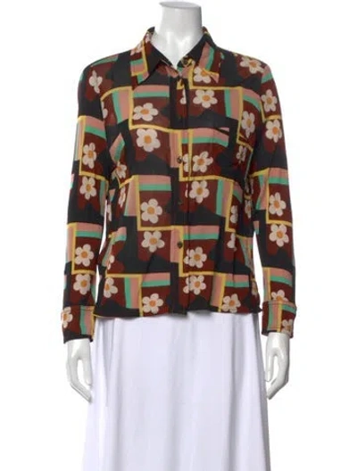 Pre-owned Prada 2017 Floral Print Blouse In Brown