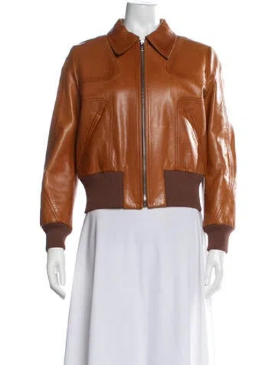 Pre-owned Prada 2017 Goat Leather Bomber Jacket In Brown
