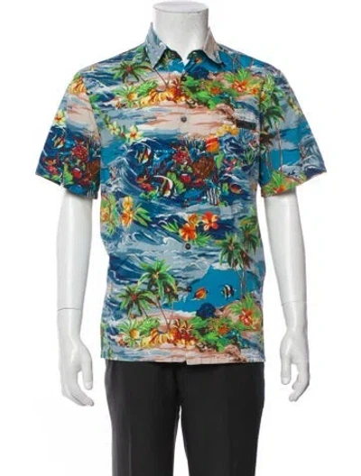 Pre-owned Prada 2017 Graphic Print Shirt In Blue