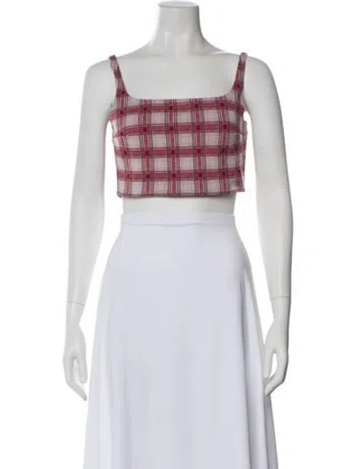 Pre-owned Prada 2017 Plaid Print Crop Top In Pink