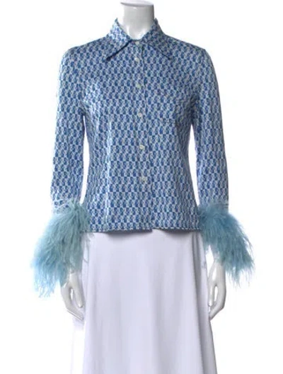 Pre-owned Prada 2017 Printed Button-up Top In Blue