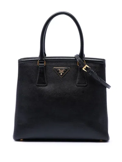 Pre-owned Prada 2017 Saffiano Lux Parabole Satchel In Black