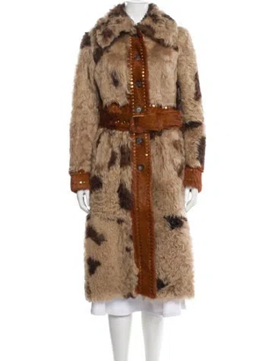Pre-owned Prada 2017 Shearling Fur Coat In Brown