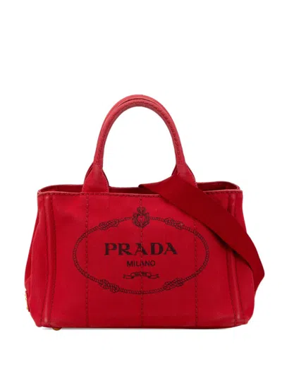 Pre-owned Prada 2017 Small Canapa Logo Satchel In Red