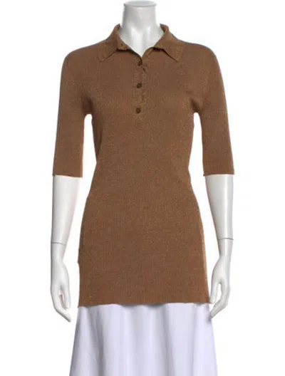 Pre-owned Prada 2017 Three-quarter Sleeve Polo In Brown/metallic