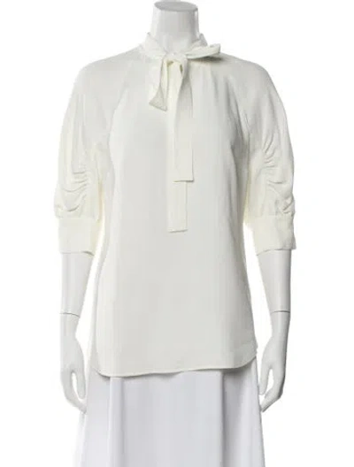 Pre-owned Prada 2017 Tie Neck Blouse In White