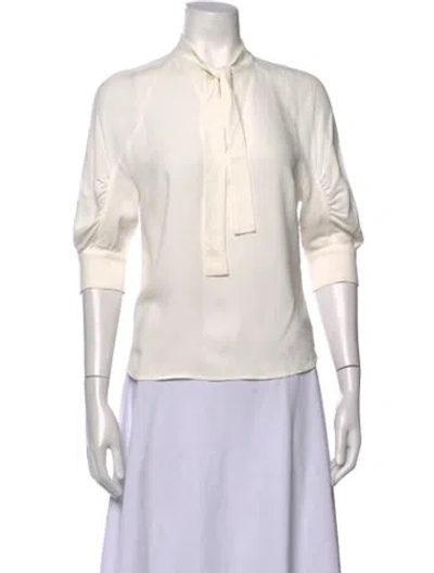 Pre-owned Prada 2017 Tie Neck Blouse In White