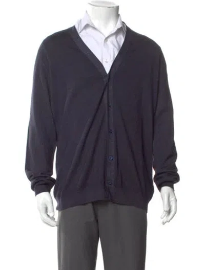 Pre-owned Prada 2017 Virgin Wool Cardigan In Blue