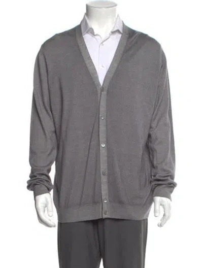 Pre-owned Prada 2017 Virgin Wool Cardigan In Gray