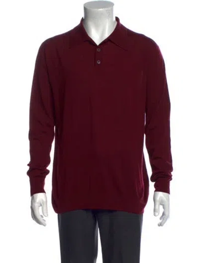 Pre-owned Prada 2017 Virgin Wool Polo Shirt In Burgundy