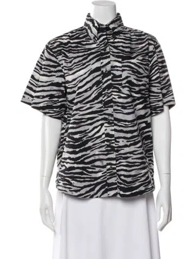 Pre-owned Prada 2018 Animal Print Button-up Top In Gray