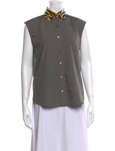 Pre-owned Prada 2018 Animal Print Button-up Top In Grey