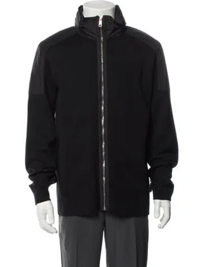 Pre-owned Prada 2018 Enameled Metal Triangle Bomber Jacket In Black