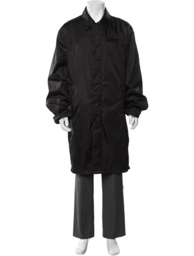 Pre-owned Prada 2018 Enameled Metal Triangle Jacket In Black