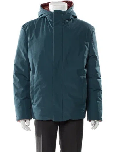 Pre-owned Prada 2018 Enameled Metal Triangle Parka In Blue