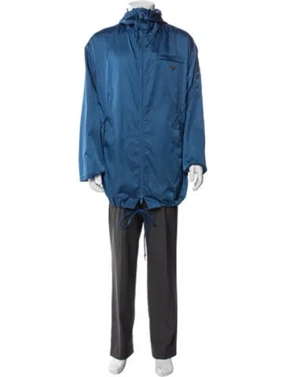 Pre-owned Prada 2018 Enameled Metal Triangle Parka In Blue