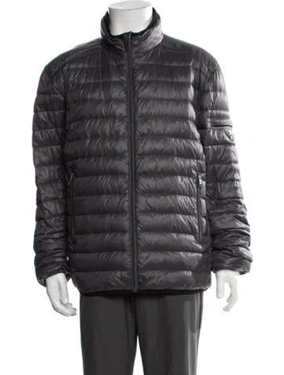 Pre-owned Prada 2018 Enameled Metal Triangle Puffer Coat In Gray
