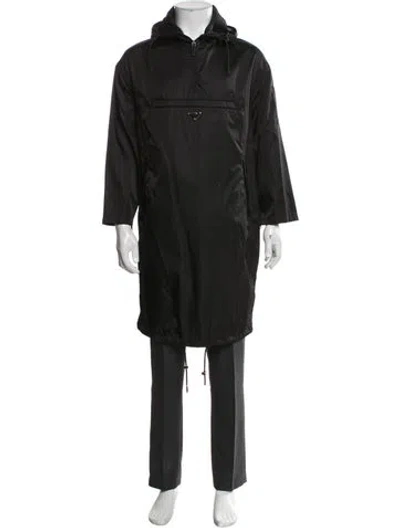 Pre-owned Prada 2018 Enameled Metal Triangle Trench Coat In Black