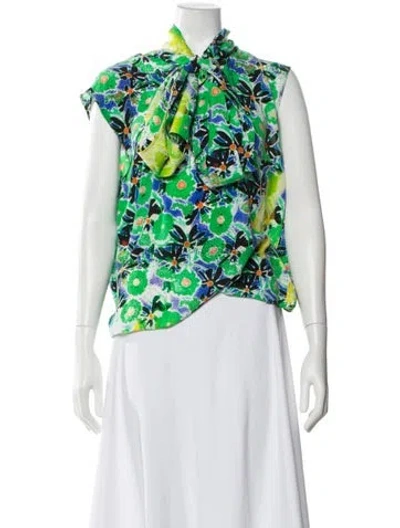 Pre-owned Prada 2018 Floral Print Blouse In Green