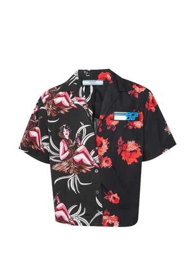 Pre-owned Prada 2018 Floral-print Bowling Shirt In Black