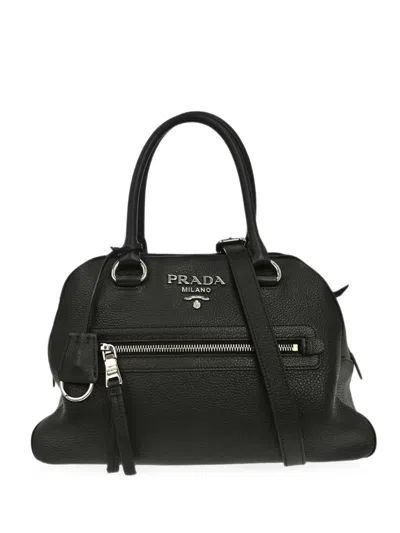 Pre-owned Prada 2018 Grained Leather Tote Bag In Black