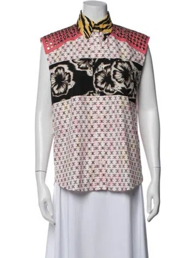 Pre-owned Prada 2018 Graphic Print Button-up Top In White