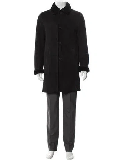 Pre-owned Prada 2018 Lamb Fur Overcoat In Black