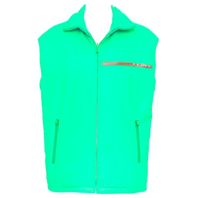 Pre-owned Prada 2018 Linea Rossa Primaloft Neon Green Nylon Red Logo Puffer Vest S
