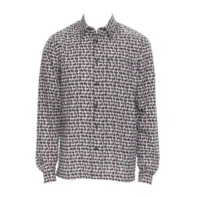 Pre-owned Prada 2018 Losanga Abstract Geometric Print Studded Collar Shirt Eu39 M In Gray