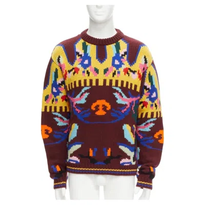 Pre-owned Prada 2018 Multicolour Graphic Virgin Wool Cashmere Crew Neck Sweater It48 M In Black