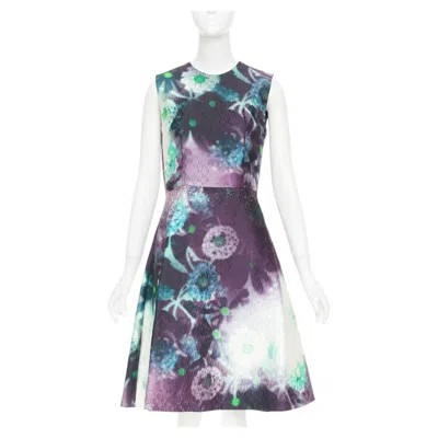 Pre-owned Prada 2018 Purple Abstract Graphic Floral Matelasse Jaquard Midi Dress It40 S