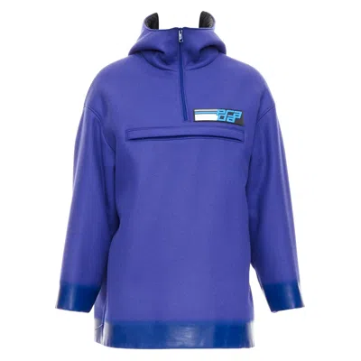 Pre-owned Prada 2018 Runway Blue Virgin Wool Lacqured Hem Popover Hoodie It38 Xss