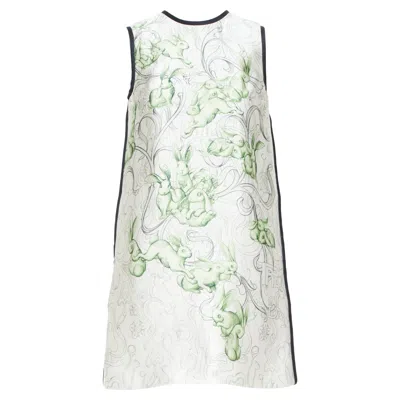 Pre-owned Prada 2018 Runway James Jean Rabbit Liberty Silk Blend Piping Mini Dress It38 Xs In Gray