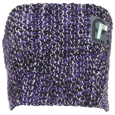 Pre-owned Prada 2018 Runway Purple Wool Tweed Rubber Badge Strapless Bustier Tube Top It40