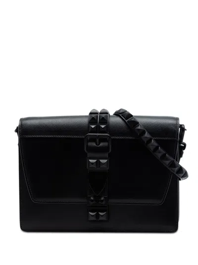 Pre-owned Prada 2018 Saffiano Trimmed Studded City Calf Elektra Crossbody Bag In Black