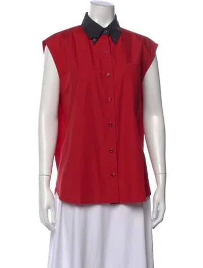 Pre-owned Prada 2018 Sleeveless Button-up Top In Red