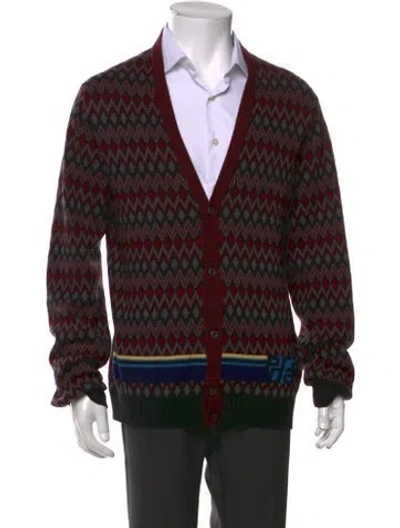 Pre-owned Prada 2018 Virgin Wool Cardigan In Burgundy