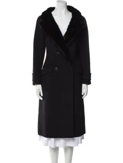 Pre-owned Prada 2018 Virgin Wool Faux Fur Coat In Black