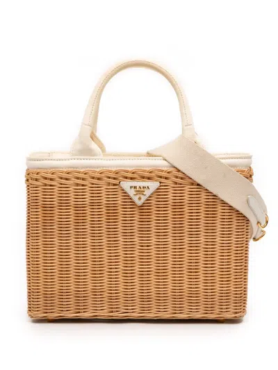 Pre-owned Prada 2018-2026 Wicker Satchel In White