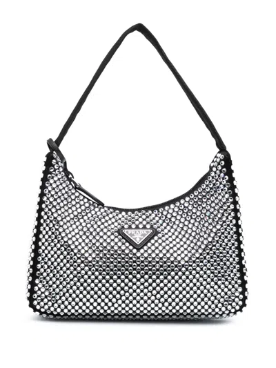 Pre-owned Prada 2019-2024 Mini Satin Crystal Re-edition 2000 Shoulder Bag
