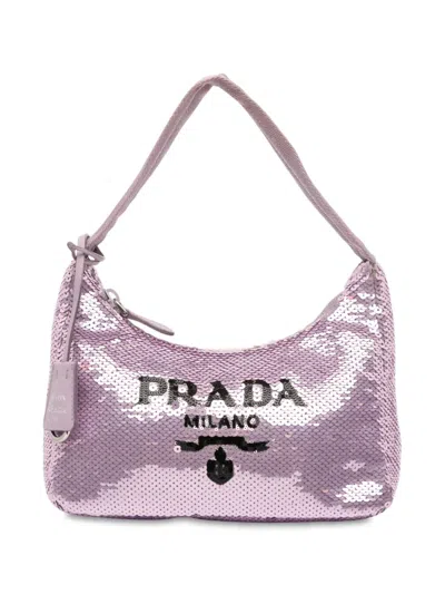 Pre-owned Prada 2019-2025 Mini Re Nylon Paillettes Sequin Re Edition 2000 Shoulder Bag In Purple