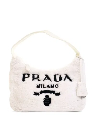 Pre-owned Prada 2019-2025 Mini Terry Re Edition 2000 Shoulder Bag In White