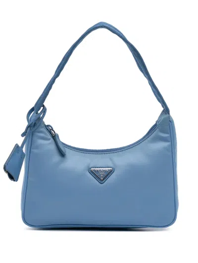 Pre-owned Prada 2019-2025 Mini Tessuto Re Edition 2000 Shoulder Bag In Blue