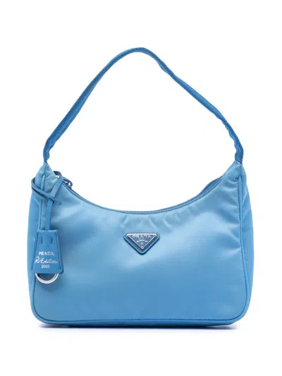 Pre-owned Prada 2019-2025 Mini Tessuto Re Edition 2000 Shoulder Bag In Blue